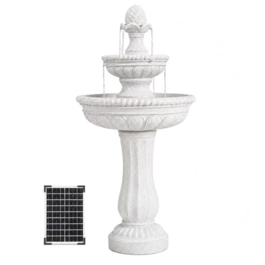 39 2-Tier Outdoor Freestanding Solar Water Fountain - Classic Design, White Resin Bird Bath with Pump - Ideal for Yard, Lawn an