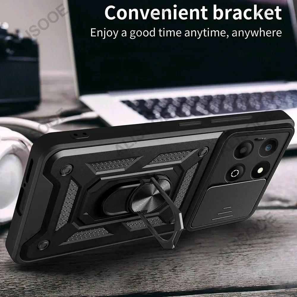Funda for Honor X8D X8C X7C 4G Case Slide Camera Lens Ring Stand Holder Shockproof Phone Cover for Honor X7C Capa