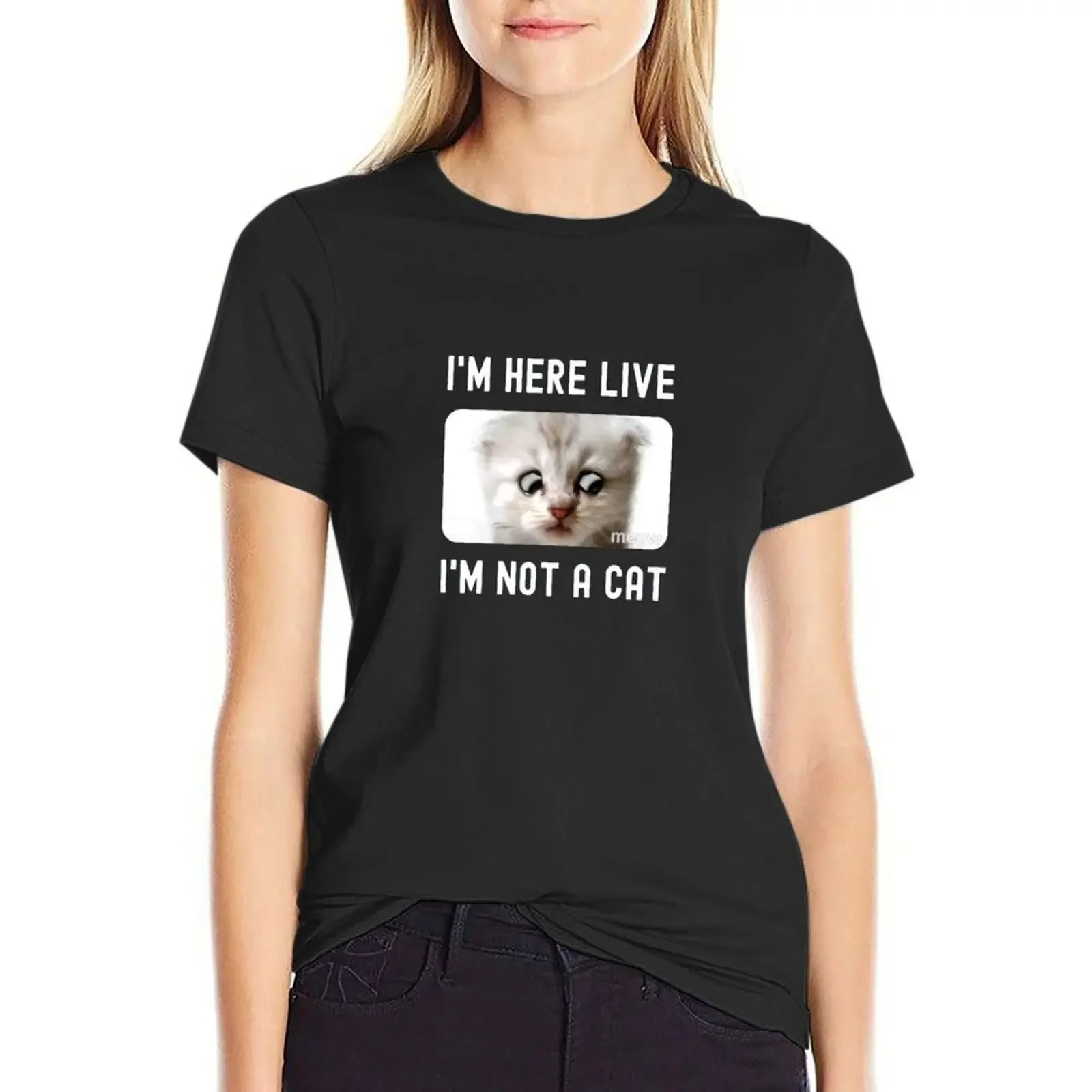 

I'm here live I'm Not a Cat Lawyer Filter Meme T-Shirt female summer tops customizeds cotton t shirts Women