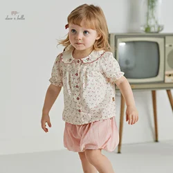 Dave Bella 2025 New Summer Children'S Girls Baby Two-Piece Girls Flower Print Shorts Set Charm Sweet Lovely Casual DB2240572
