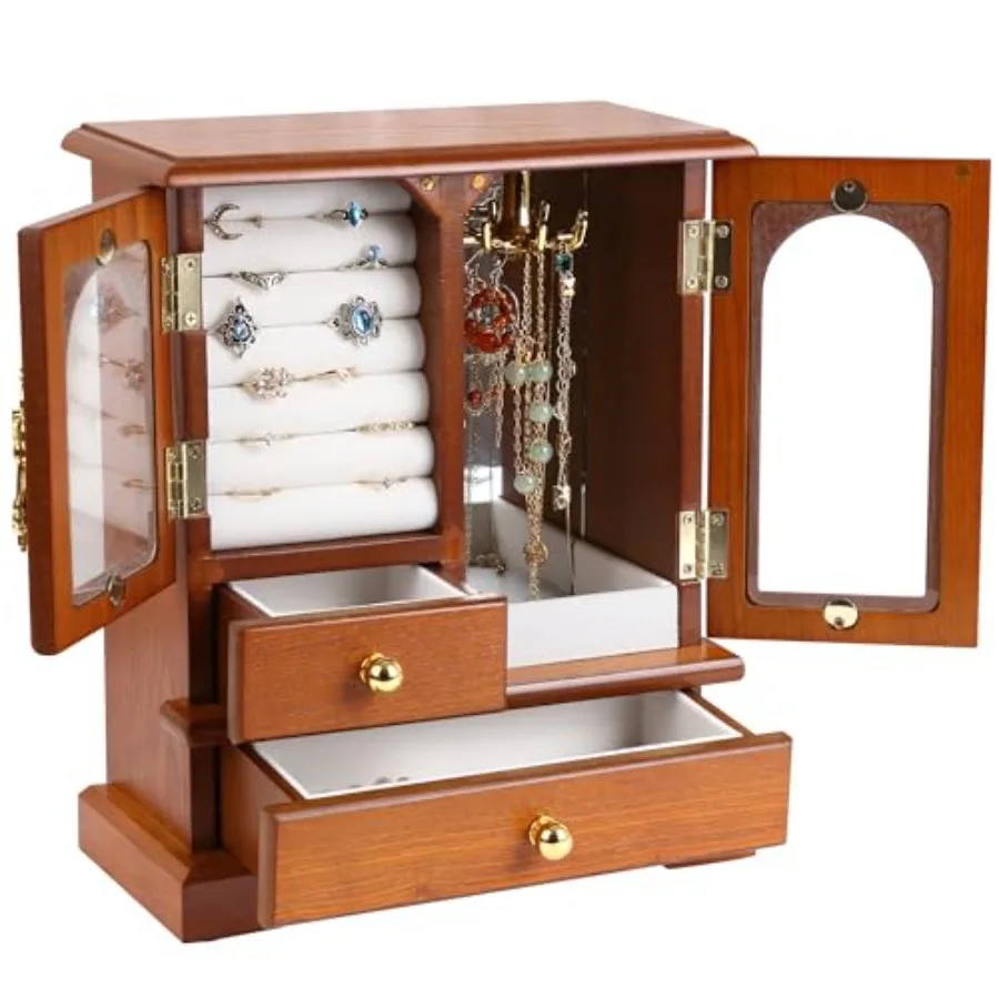

Wooden Jewelry Box for Women Graduation Gift Solid Jewelry Holder Organizer Mothers Day Gifts Wood Jewelry Case with Mirror for