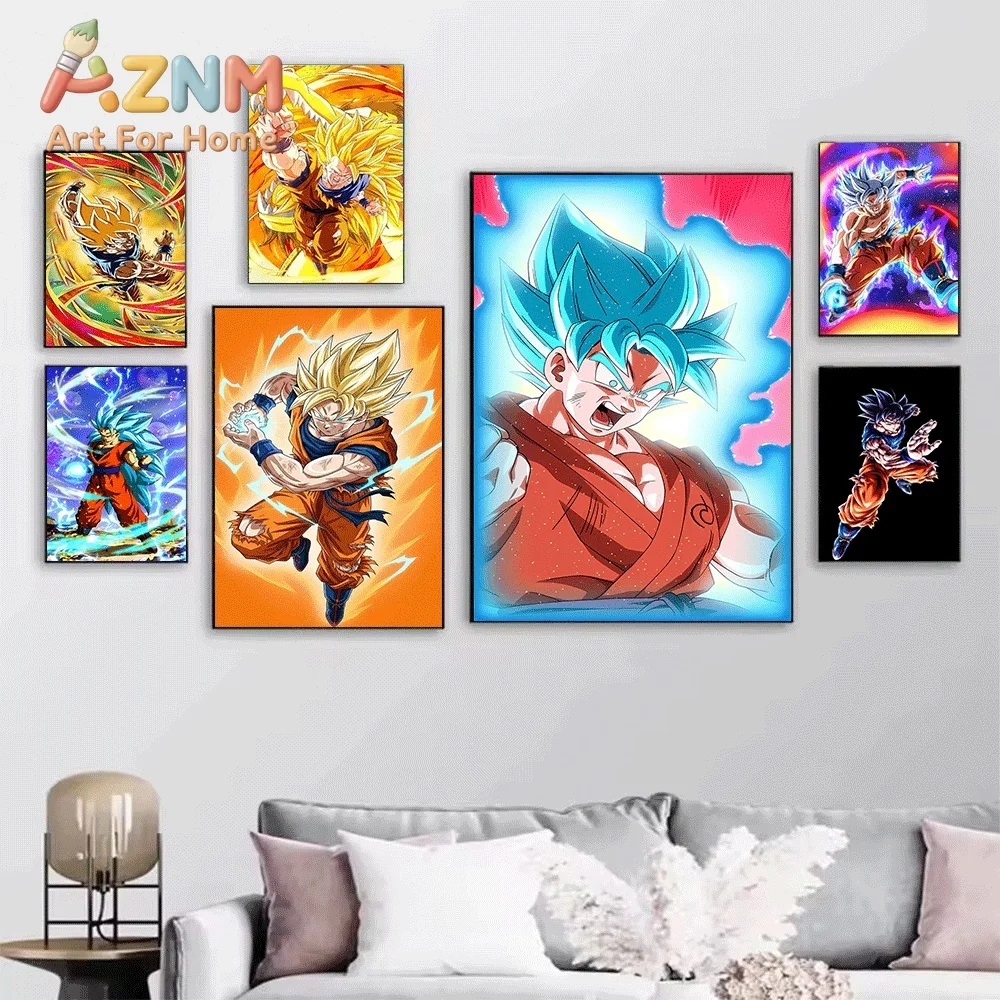 Dragon Ball Z Goku Super Saiyan Blue God Anime Canvas Wall Art Unframed Single Canvas Print Home Decor Poster for Living Room