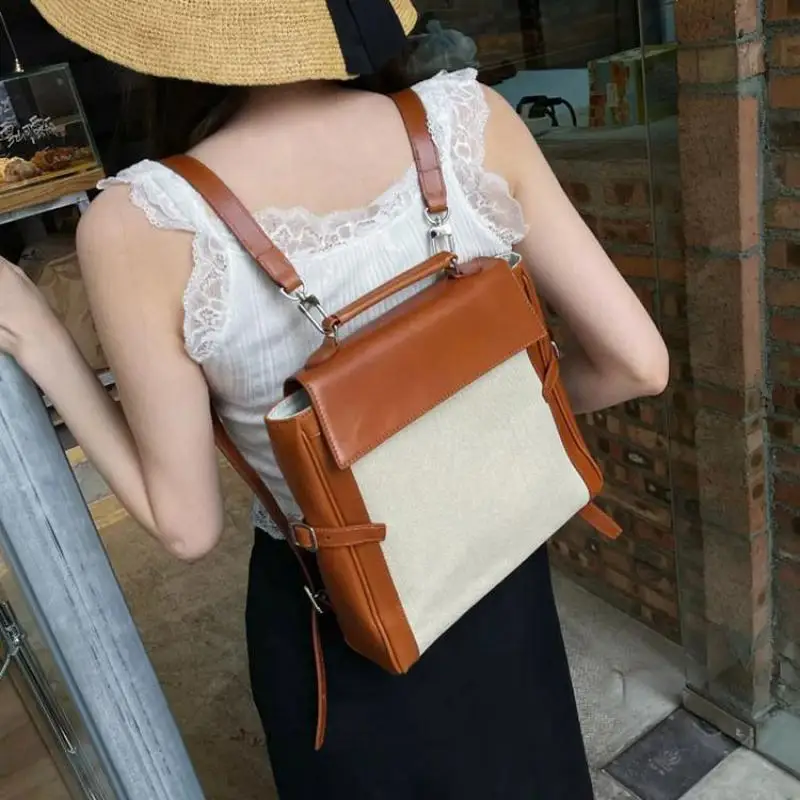 Splicing Contrasting Color Backpack 2025 New Fashionable Classic Bag For Female College Students Commuting Travel Backpack Trend