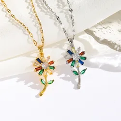 Light Luxury and Exquisite Design Sense Colorful Copper Inlaid Zirconium Explosion Models Daisy Sunflower Pendant Necklace