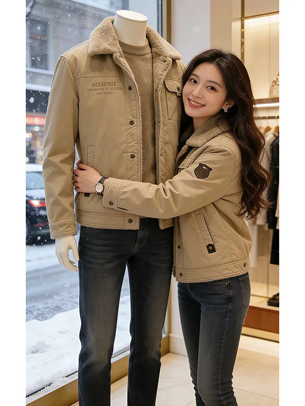 

Утепленная куртка из овечьего вельвета с хлопковой подкладкой для мужчин, зимняя, в стиле Детройт, с воротником-стойкой, повседневная верхняя одежда, молодежная мода