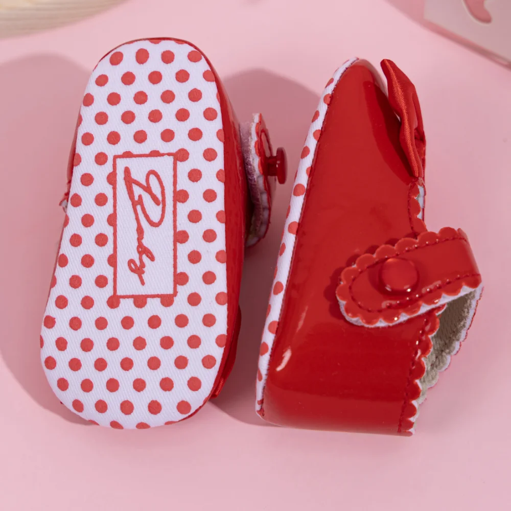 New Newborn Baby Bow Tie Hundred Princess Shoes Soft Bottom 0-12 Months Baby Walking Shoes Bright Non-slip Anti-fall Shoes