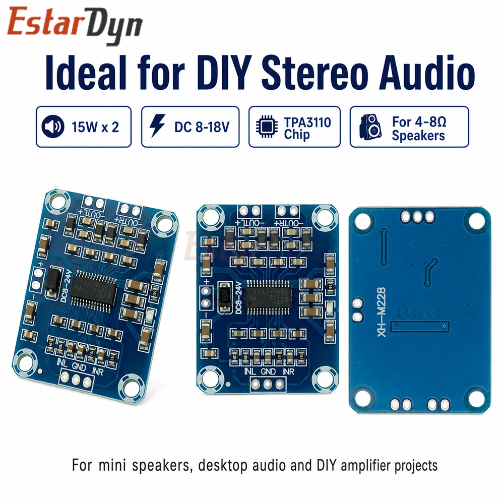Estardyn TPA3110 Class D Digital Amplifier Board 15W+15W Dual Channel Stereo 12V-24V Car Audio Speaker TV High Efficiency - view 6