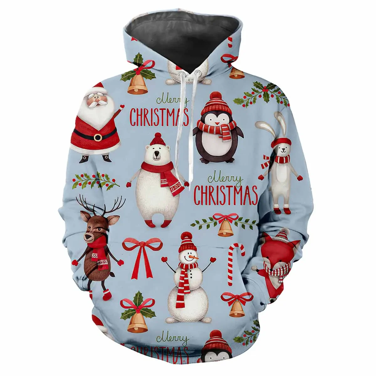 

New 2024 Trendy Men's Hoodie Printed Fun Christmas Patterns Digital Printing Casual Long Sleeved Hooded Thick Fabric Tops