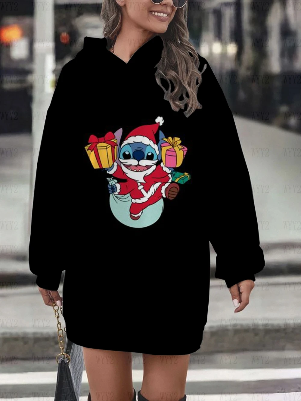 Autumn and winter Christmas new print birthday party dress Disney Stitch women\'s simple fashion sweatshirt hoodie