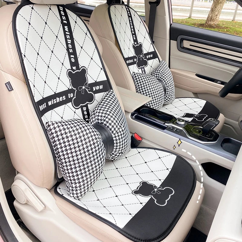New Cartoon Cute White Bear  Creative Ice Silk Comfortable Protective Rear Cushion Car Seat Cover