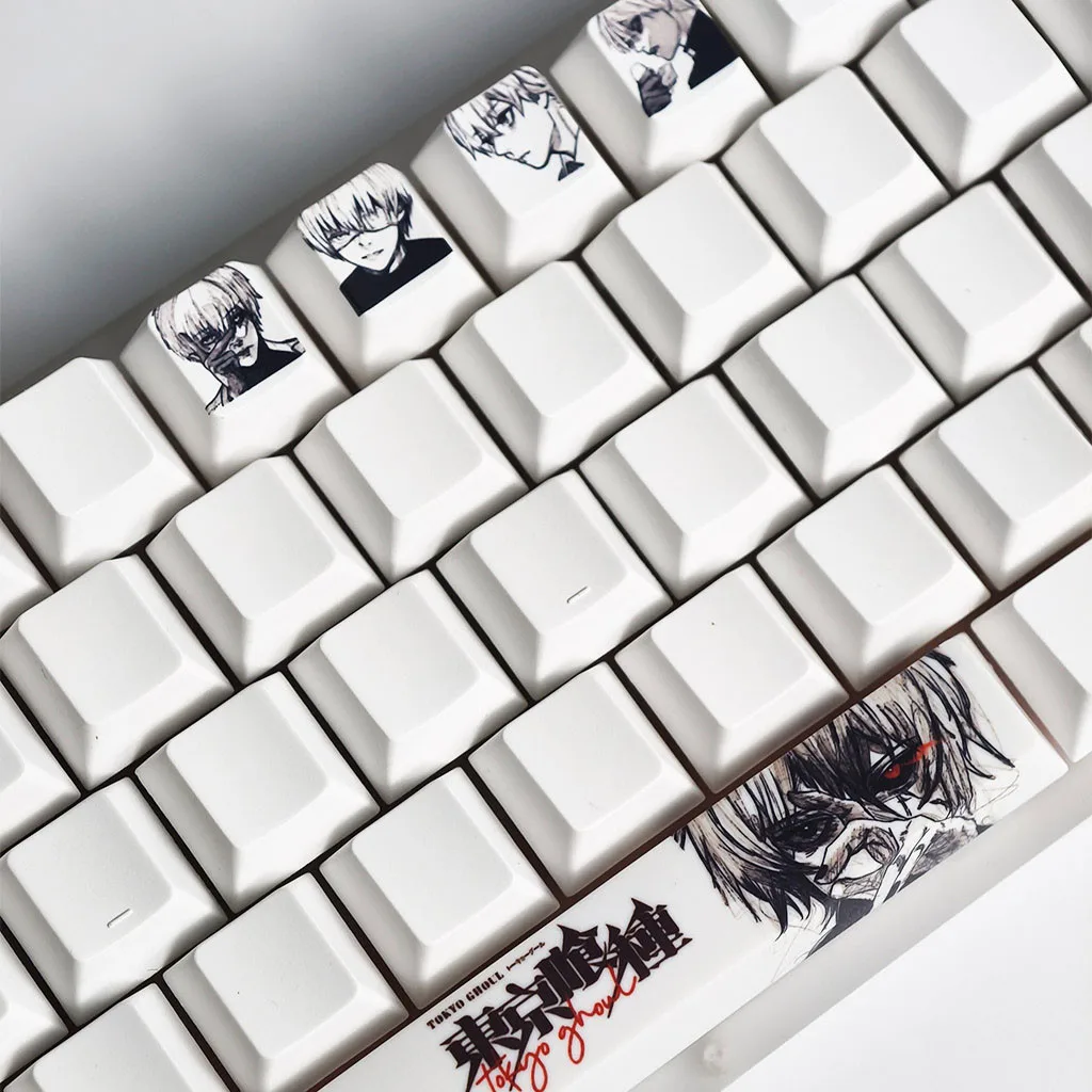 MAIMOOO – zestaw 12 nakładek na klawisze z motywem Kaneki Ken, profil Cherry, materiał PBT, technologia sublimacji termicznej, nakładki na klawisze do klawiatury mechanicznej, postać z anime Tokyo Ghoul. — zdjęcie produktu 2