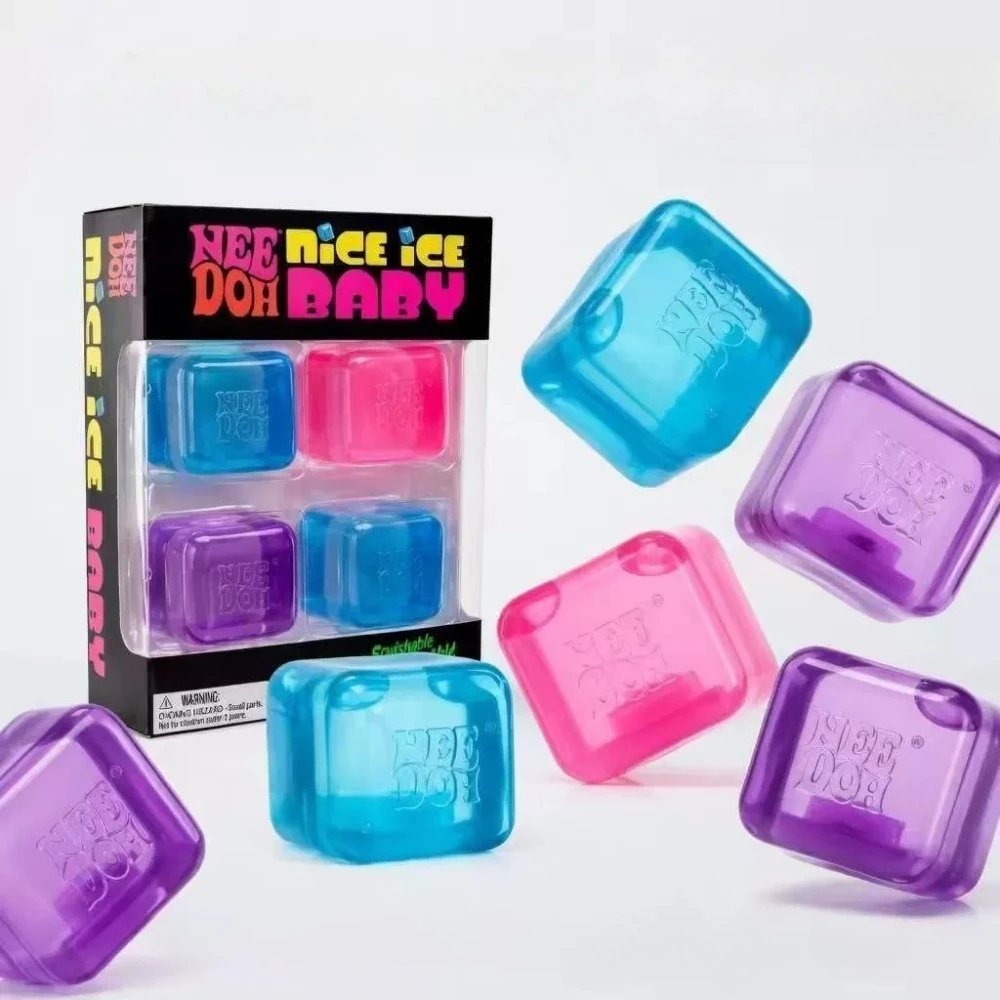 New Needoh Nice Ice Baby Fidget Cube Set 4 Pack Super Solid Squish Sensory Toys Non-toxic Squeeze Toys for ADHD and Autism Gift