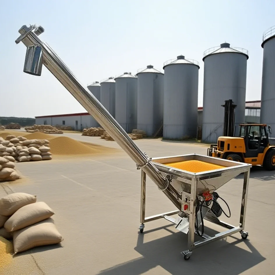 맞춤형 유연한 분말 공급 스크류 오거 컨베이어 스테인리스 스틸 호퍼 식품 산업 생산용 자재 처리