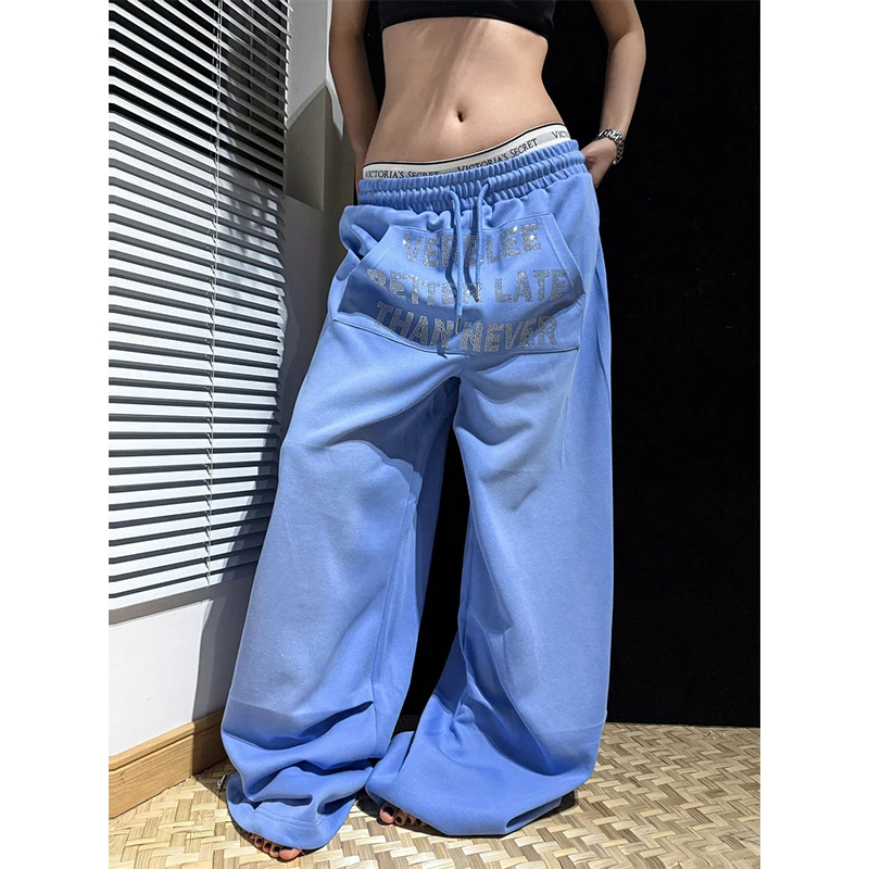 Women Blue Y2k Baggy Embroidery Jeans Aesthetic 2000s Style Boyfriend Jean Pants Vintage Harajuku Oversize Denim Trousers Summer