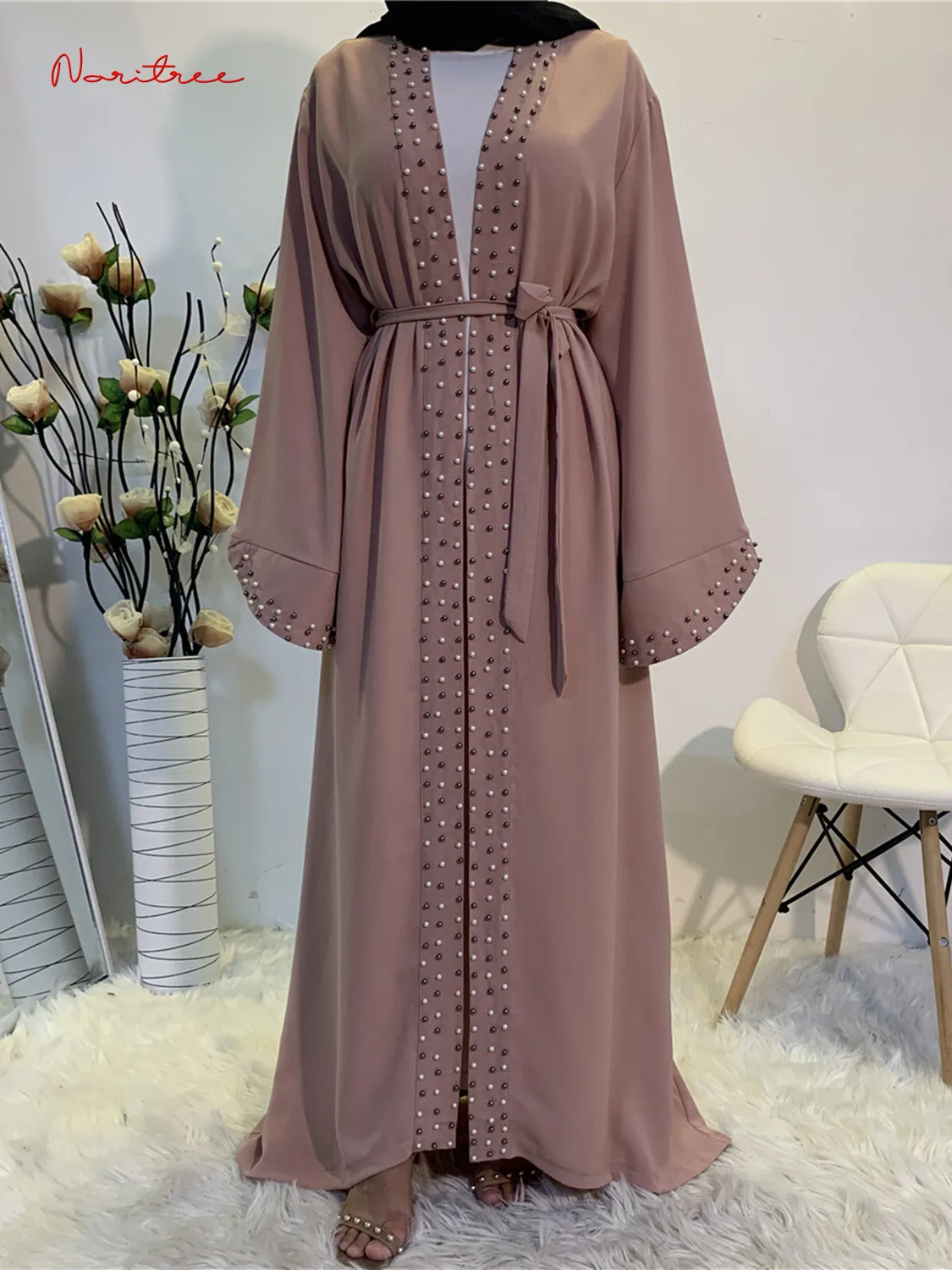 Hot Sell Satin muslim Dress diamond beading Smooth Silky Elegant Long Dresses Muslim Women Modest Wear Clothing EID robes F1975