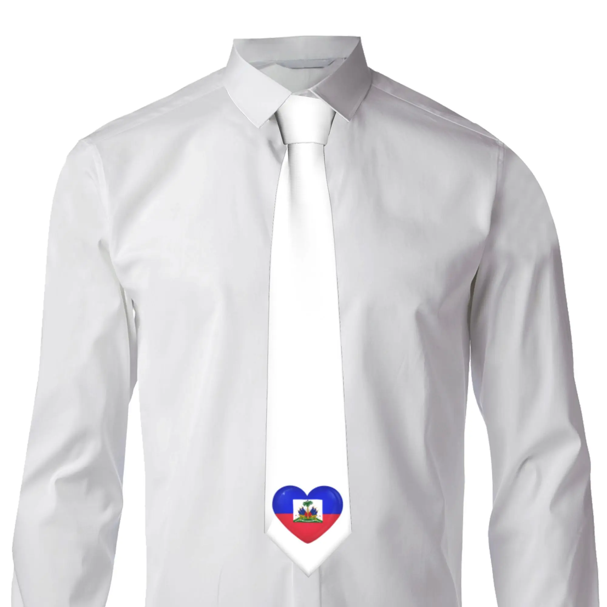 Fashion Haiti Flag Heart Neck Ties Men Silk Haitian Patriotic Necktie for Wedding Cravat