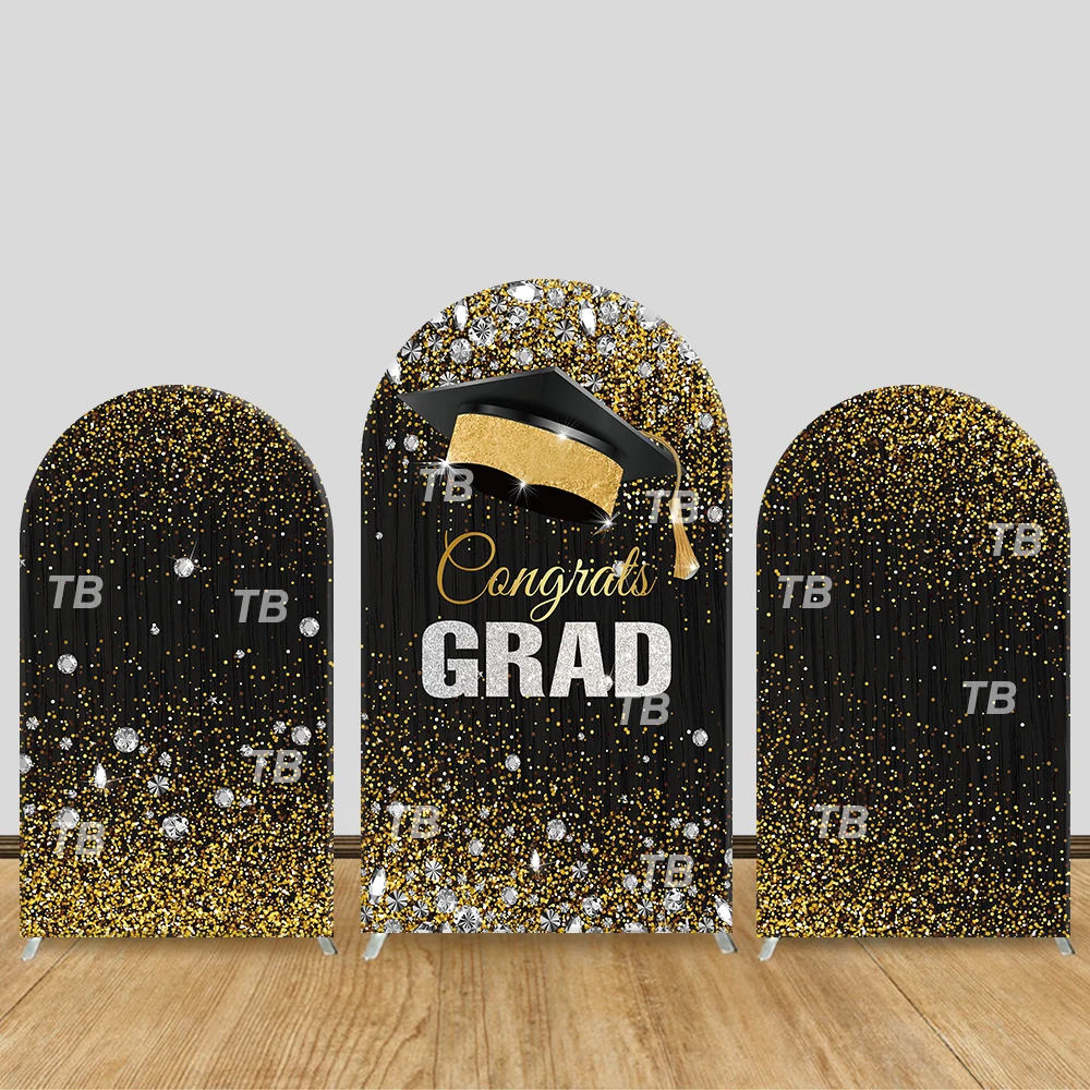 

Black Gold Graduation Arch Backdrop Cover Congrats GRAD Cap Theme Party Decor Photo Booth Supplies