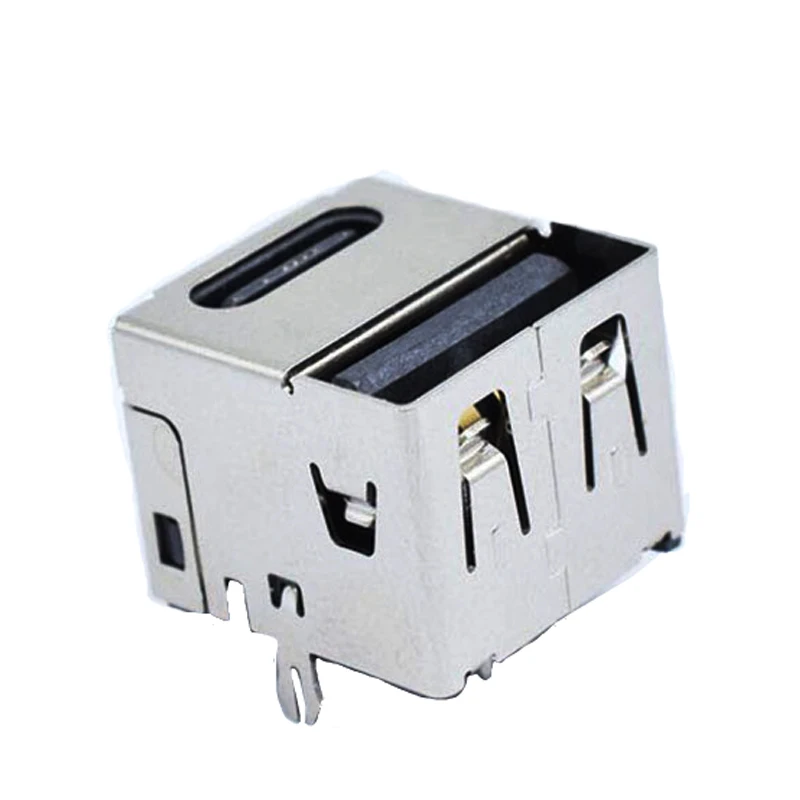 1PCS 2 In 1 USB A + Type C 14P Female Socket 180 Degree Vertical Through Hole Plug PD Fast Charging Dual Port PCB Connector Jack