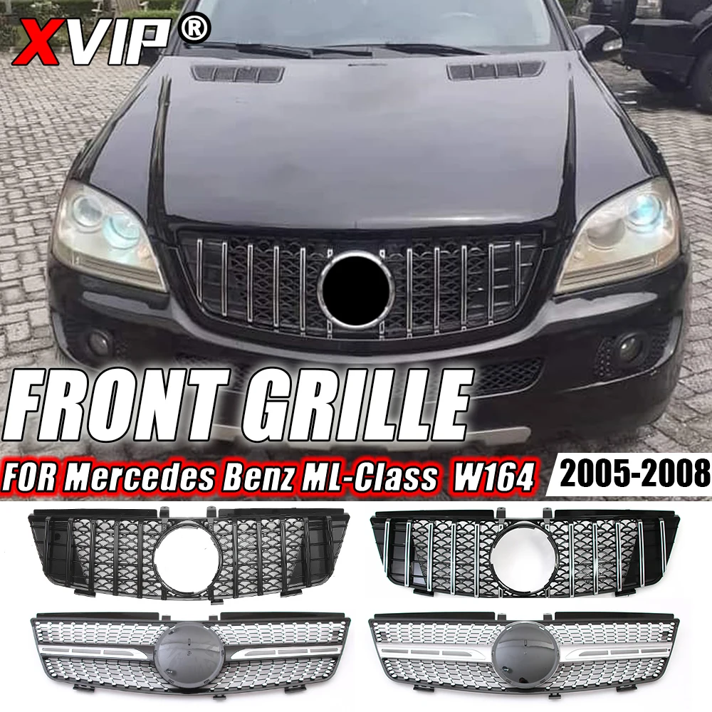 

XVIP Chrome Black Diamonds Style Bumper Grille For Mercedes Benz ML-Class W164 05-08 ML320 ML350 ML500 AMG Style Racing Grilles