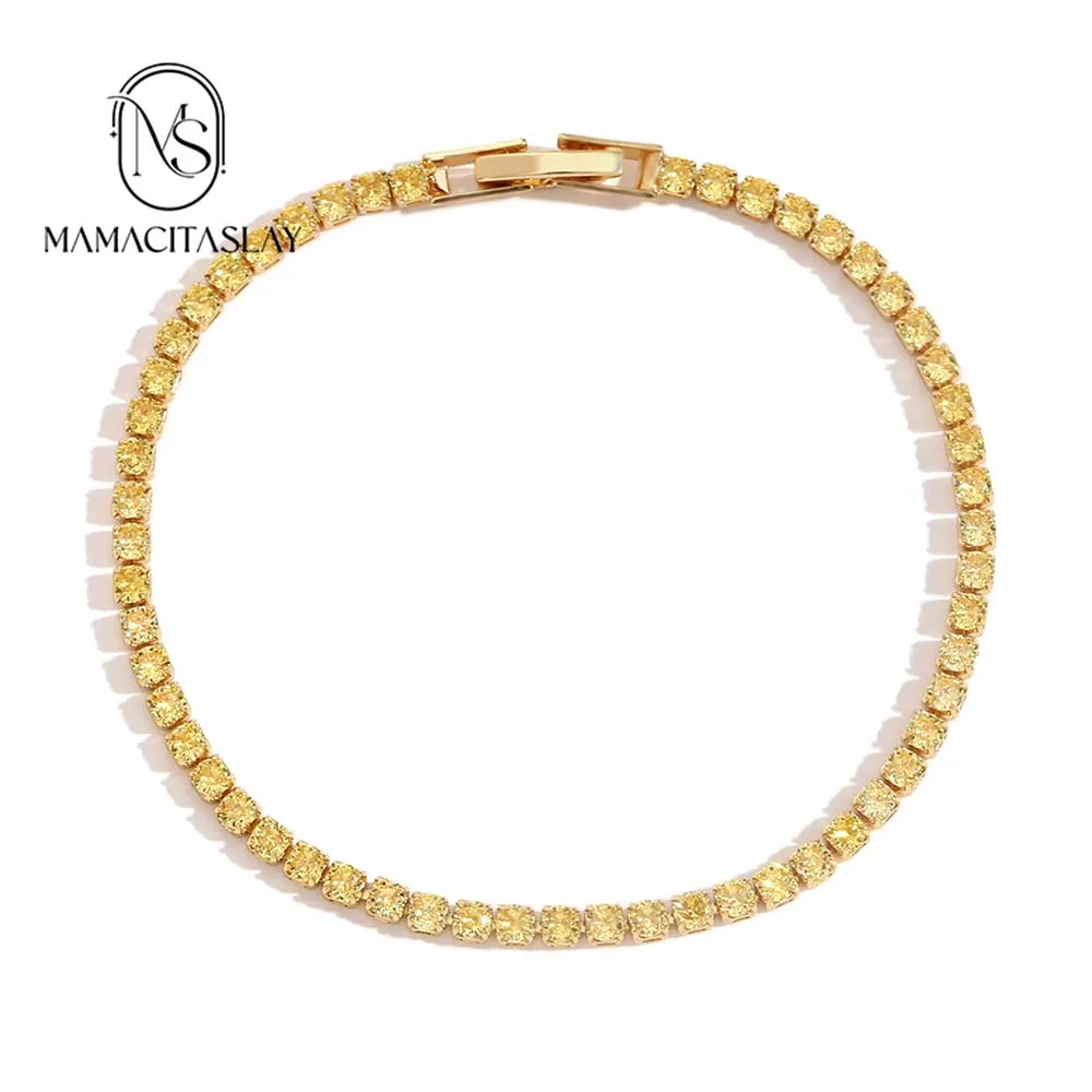 MamacitaSlay Popular sparking yellow yellow brown clear zircon tennis Bracelet Hypoallergeni Daily Woman accesories gift