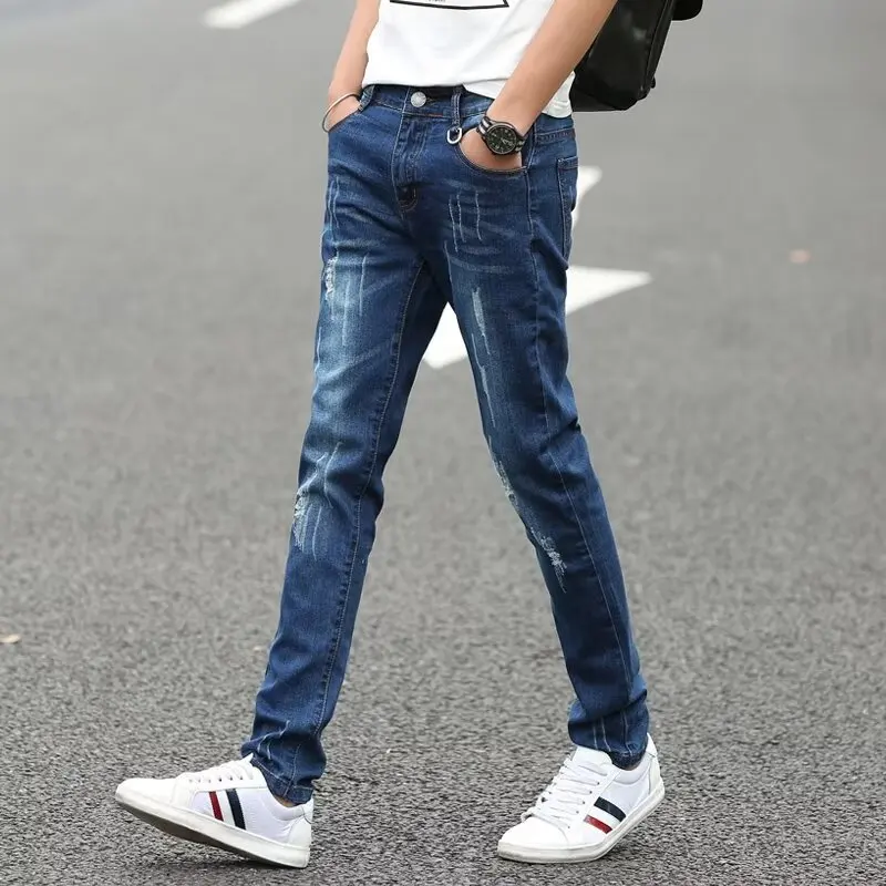 

Men's Slim Fit Straight Leg Jeans Elastic Casual Pants Trendy Versatile Comfortable Mid-Wa Low Waist Zipper Fly