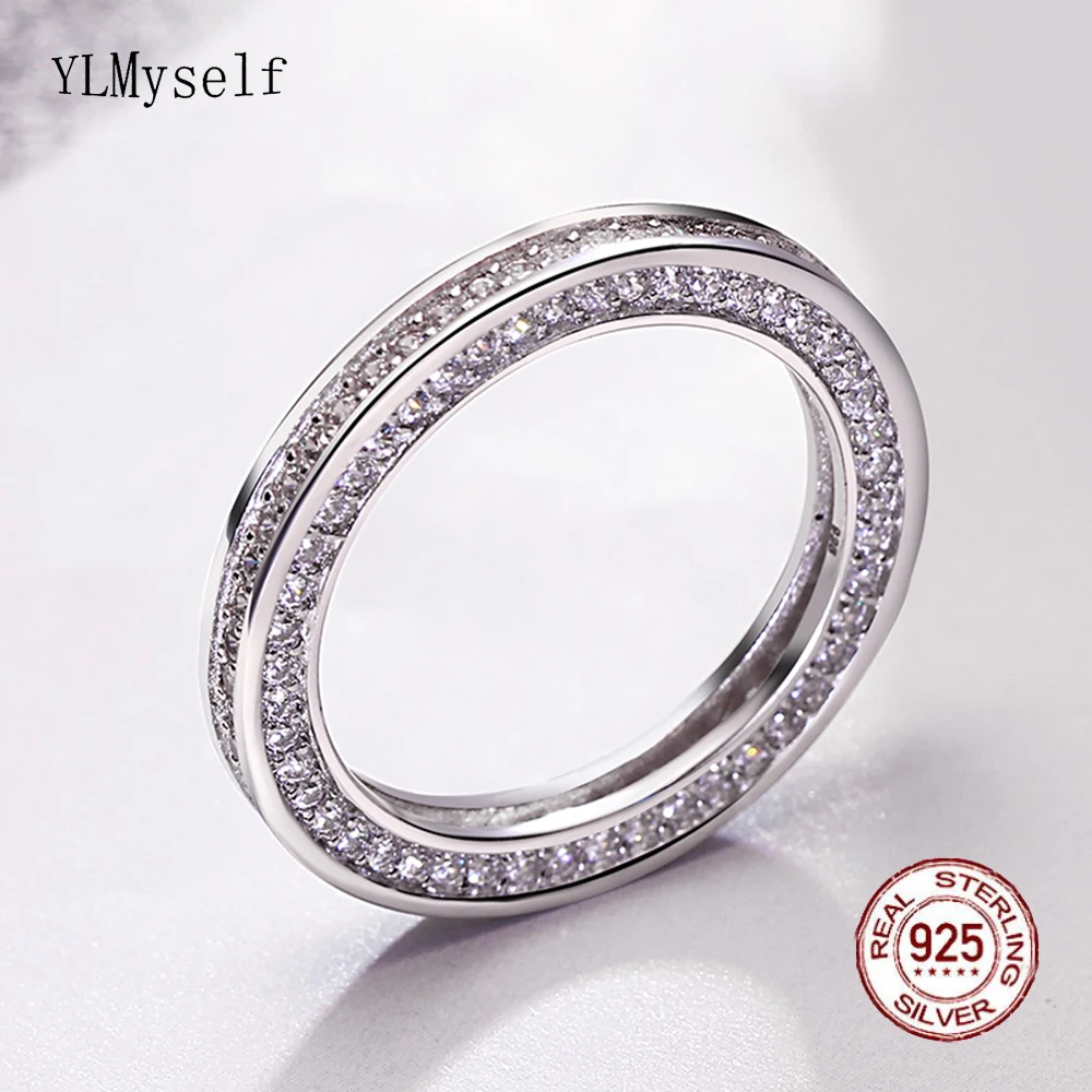 

100% Real Silver Ring Pave Full Bright Cubic Zircon Elegant Statement Circle Engagement Jewelry 925 Fine Jewellery For Women