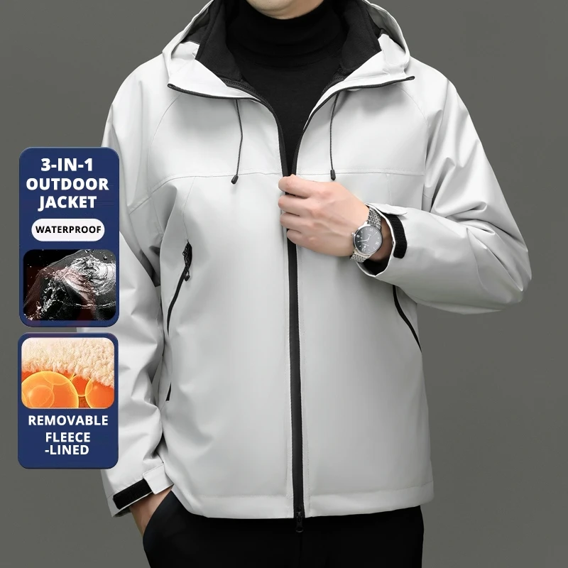 High End Graphene Silver Fox Fur Inner Liner 3-in-1 Jacket Men Interchange Outdoor Jacket Sports Soft Shell Windbreaker Coats