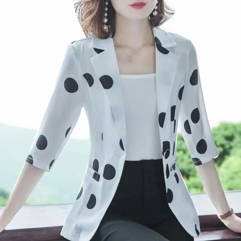 Short Print Women Blazer Coat Sun Protection 2023 Korean New Summer Autumn 3/4 Sleeve Cardigan Female Suit Outerwear M-4XL 69