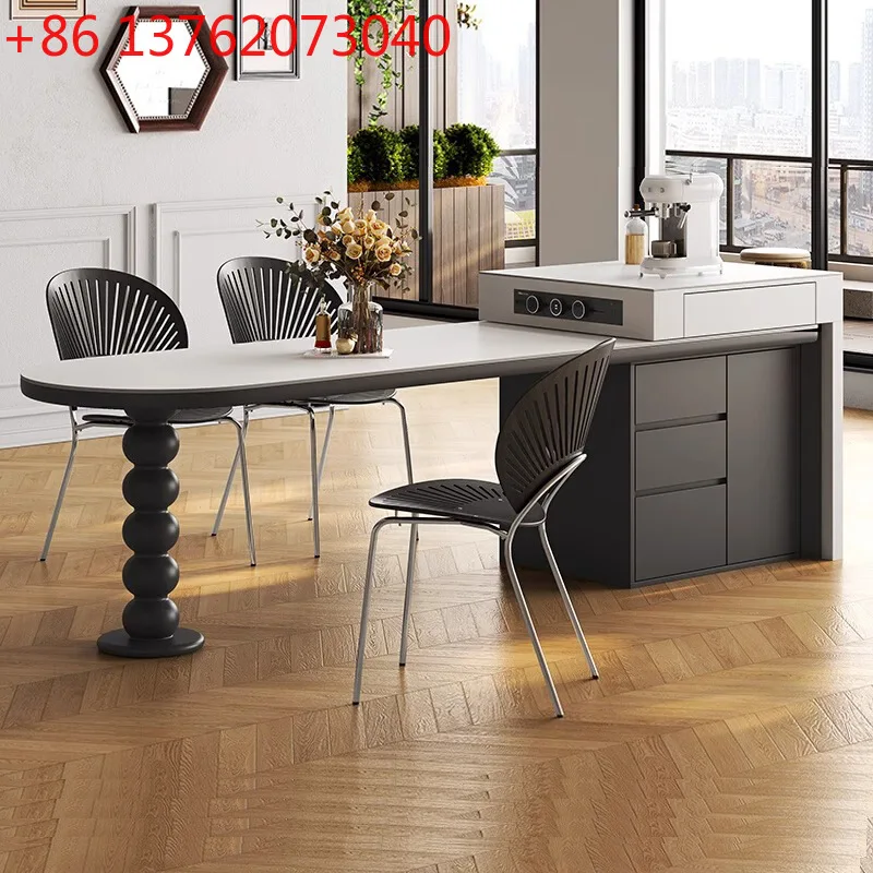 

Island dining table integrated French retro retractable multi-functional household small apartment