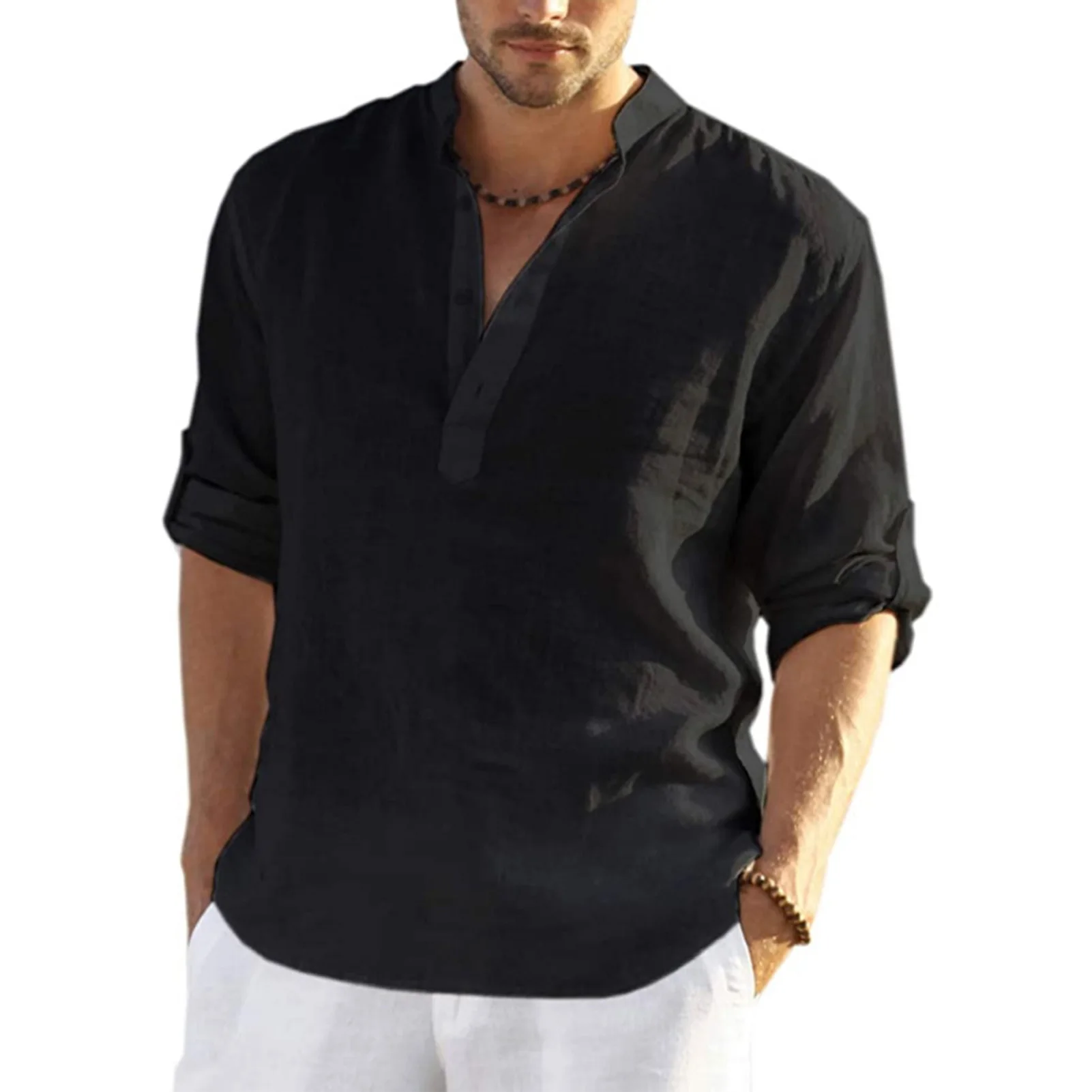 

Men's Top Shirt Casual Linen Shirts Soft Touch Breathable Cotton Linen Top for Outdoor Traveling Shopping