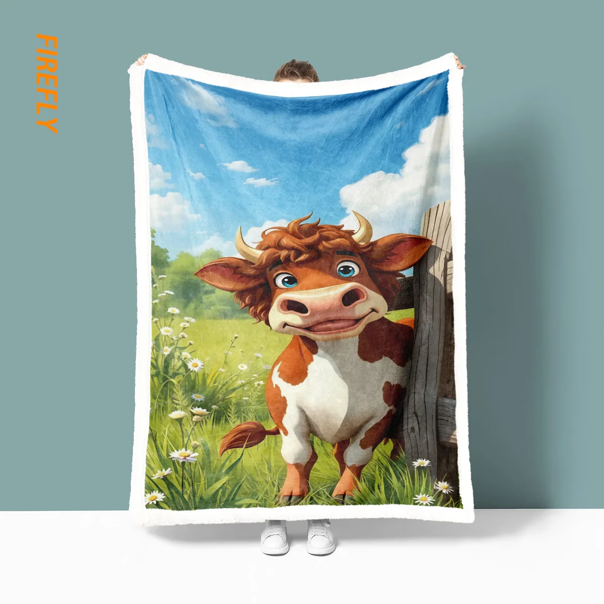 

1pc Cute Cow Print Imitation Lamb Fleece Blanket Soft Thick Living Room Sofa Nap Cover Carpet Multiple Sizes Machine Washable