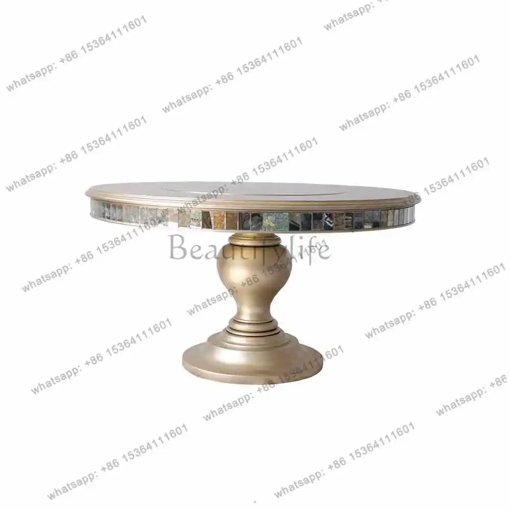 

American light luxury solid wood round dining table modern simple neoclassical home mirror