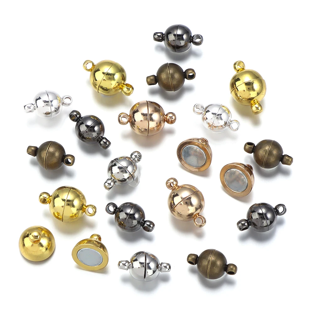 5 Sätze/los 6/8/10/12/14mm Runde Magnetische Verschlüsse Kupfer Ball Form Ende Schnalle Anschlüsse für DIY Schmuck Machen Armbänder Halskette – Detail 3