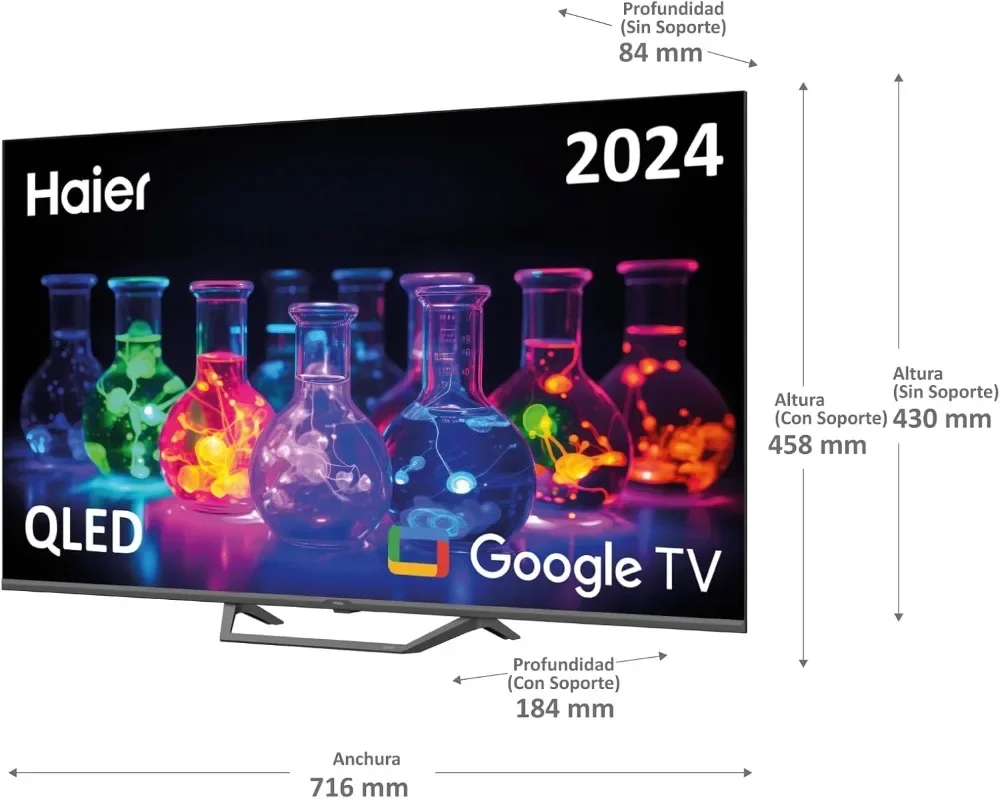 هاير QLED Full HD H32S80EFX - 32 بوصة، تلفزيون ذكي، تلفزيون جوجل، Dolby Audio، HDR 10، جهاز تحكم عن بعد ذكي، مساعد جوجل، بلوتوث