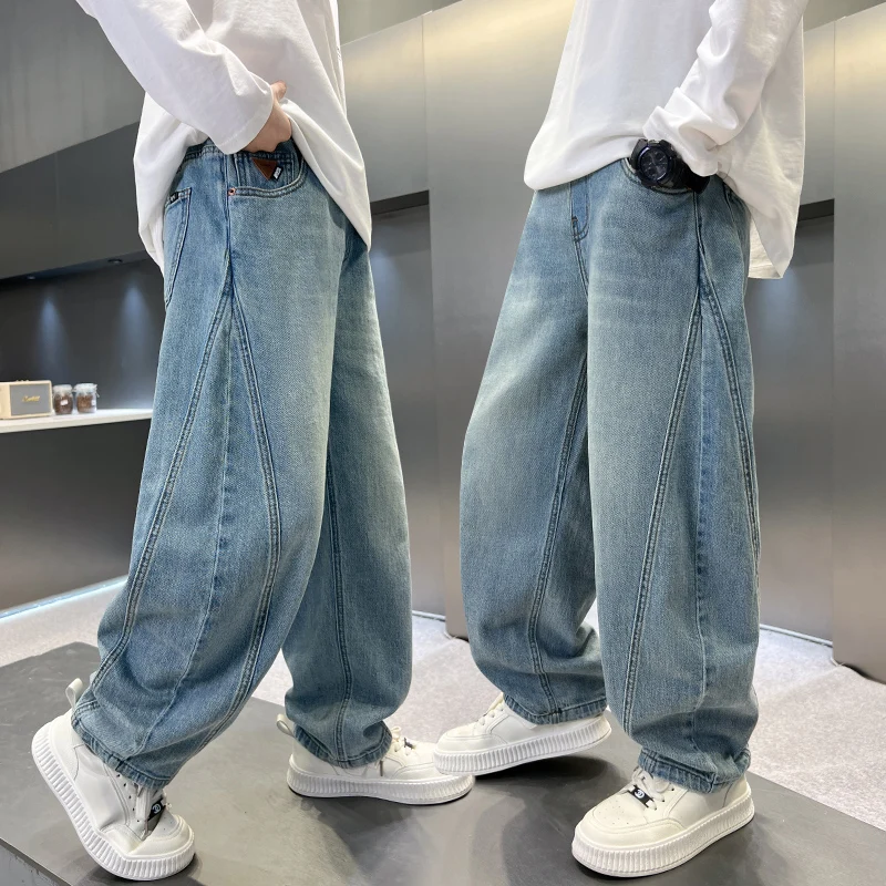 

Classic Design Kids Child Brief Style Loose Fit Casual Jeans Trousers For Boys Minimalist Cool Blue Denim Pants 5 7 8 10 12 14 Y