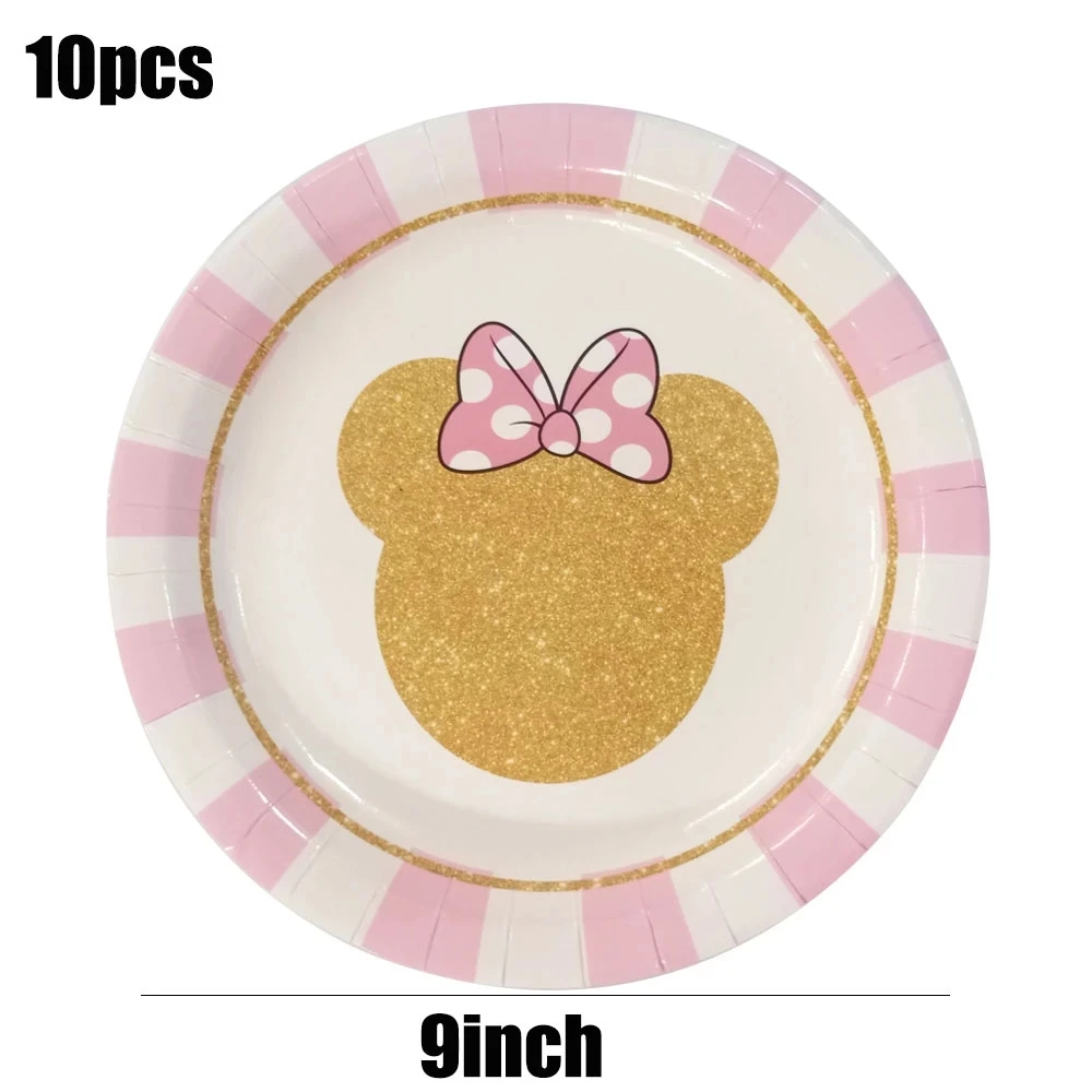 New Disney Pink Minnie Mouse 1st Birthday Party Disposable Tableware Decoration Baby Girls\' Favorite Party Decoration Series