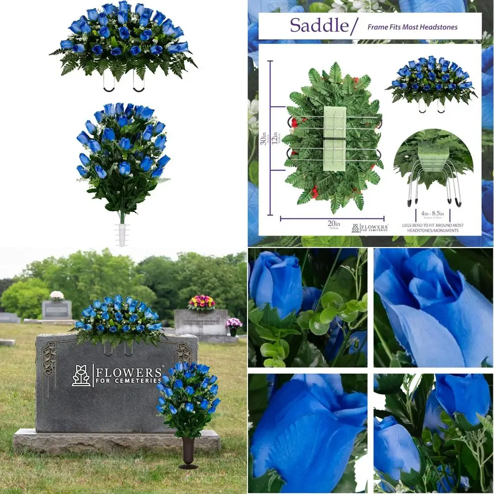 Sztuczne kwiaty na cmentarz - Niebieska róża na nagrobek, ozdoba i bukiet - Dekoracje na miejsce pogrzebowe