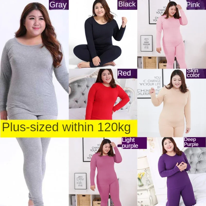 

Plus Size Long Sleeve Women Over Size Thermal Long Johns Autumn Winter Women Solid Warm Women Sexy Thermal Underwear Sets M-5XL