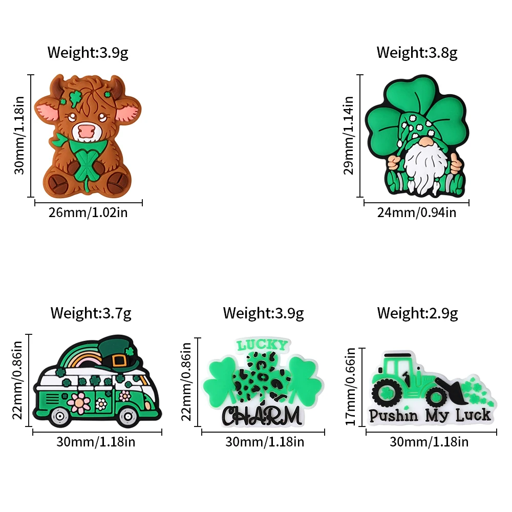 5/10pcs St. Patrick\'s Day Clover Silicone Beads Fashionable Leaf Design Focal BeadsVFor DIY Pens Lanyards Keychains Decorations
