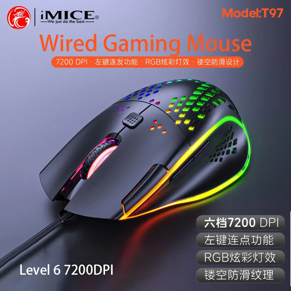 1Pcs Hollow-Out Gaming Mouse Black Wired Rgb Light Honeycomb Design Ergonomic Computer Mouse for Laptop Desktop Office Gaming