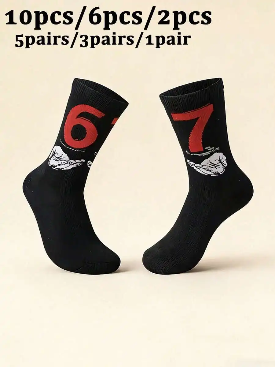 

Mens Mid-Calf Socks With Numeric 67 Design Hip Hop Style Unisex