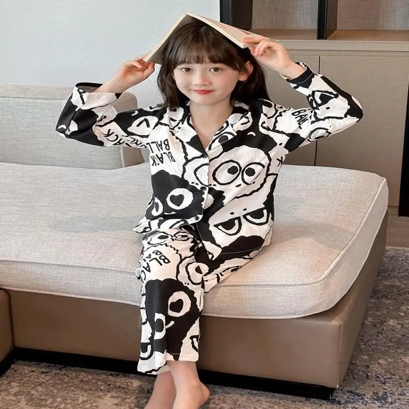 

Kawaii Girl Fashion Pajama Set Student Spring and Autumn Cartoon Casual Sleeping Pants Homewear 2-Piece Set Children's Clothing