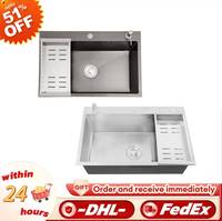 Stainless steel kitchen sink, dishwashing sink with soap dispenser, drainage basket, kitchen sink without faucet