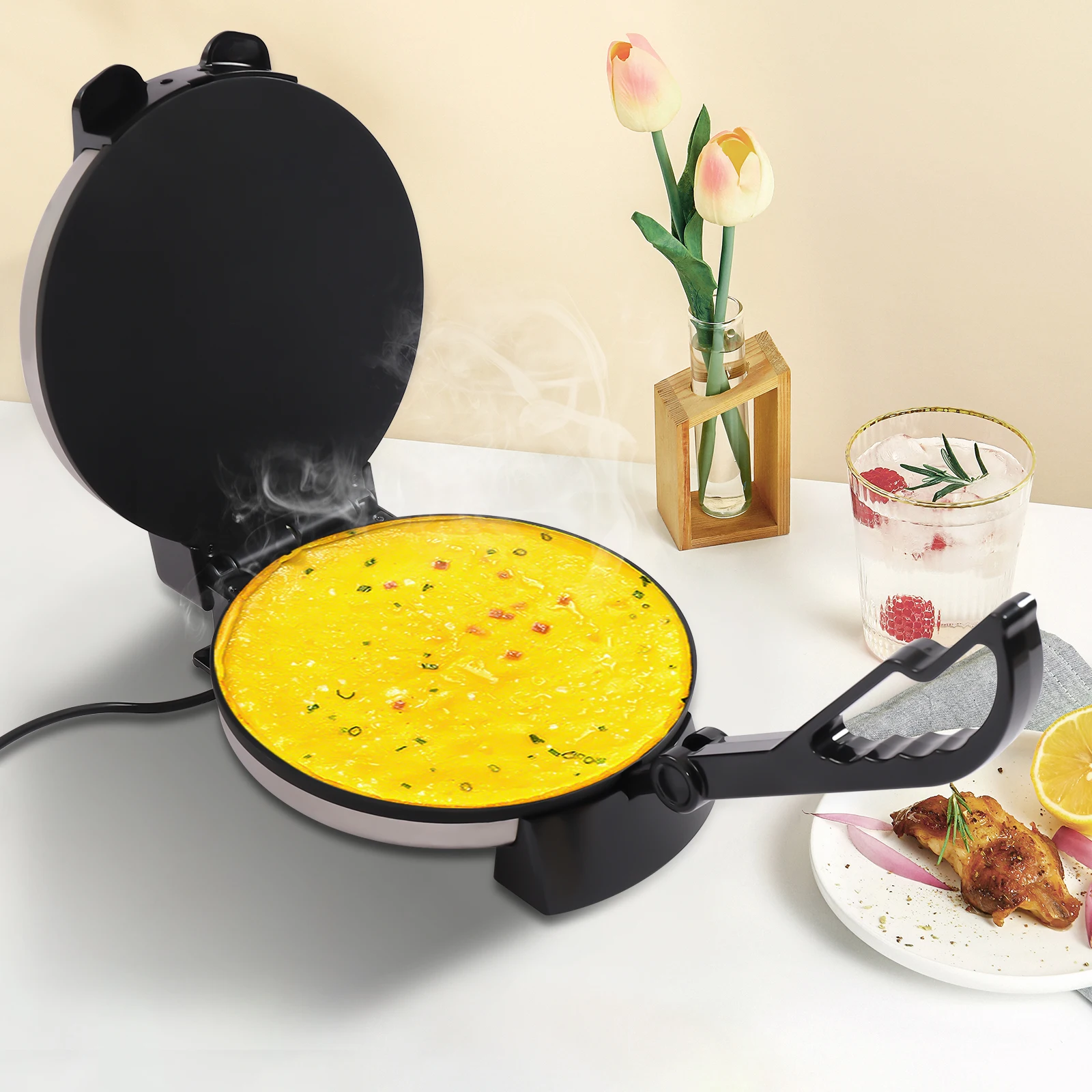 Non-Stick Pancake Roti Maker Electric Chapati Maker Stainless Steel Press Machine For Make Indian Style Chapati, Tortilla, Roti