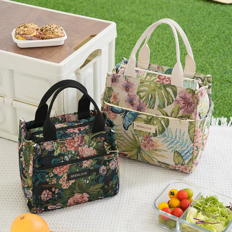 Floral Printed Lunch Box Bag, Large Capacity Thermal Insulation Bento Pack,Outdoor Picnic Lunch Bag ,Reusable School Organizer