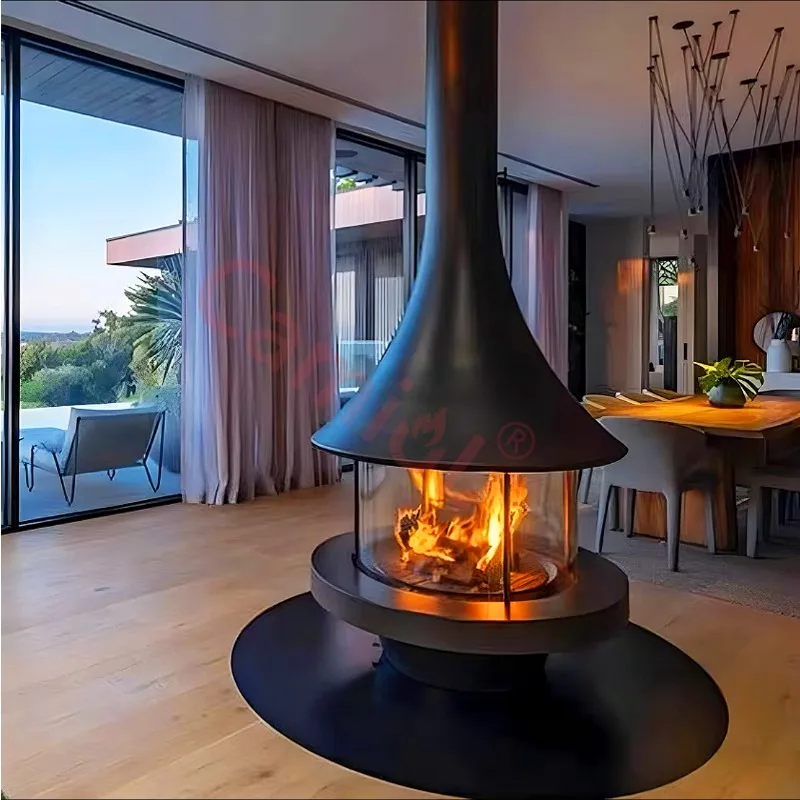 Wholesale Wall Mounted Wood Burning Stove Indoor Heater Black Wood Burning Suspended Hanging Steel Fireplace Stove