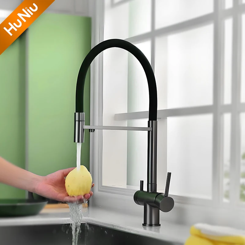Filtre à eau robinet de cuisine robinets d'évier robinets de pulvérisation en caoutchouc extractible en acier inoxydable rotatif mélangeur de cuisine robinet d'eau