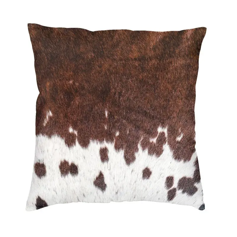 Spotted Vibrant Brown Cowhide Cushion Cover 40x40 Home Decor Printing Animal Leather Throw Pillow Case for Sofa Double-sided