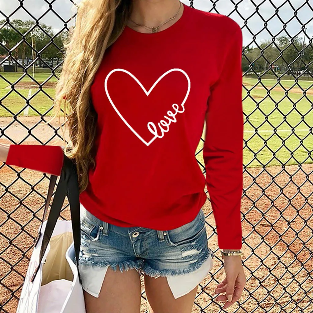 Reed Heart Women's T-Shirt Top Spring And Autumn Long Sleeved Round Neck Women's Clothing T Shirts Casual Graphic Tee Shirts