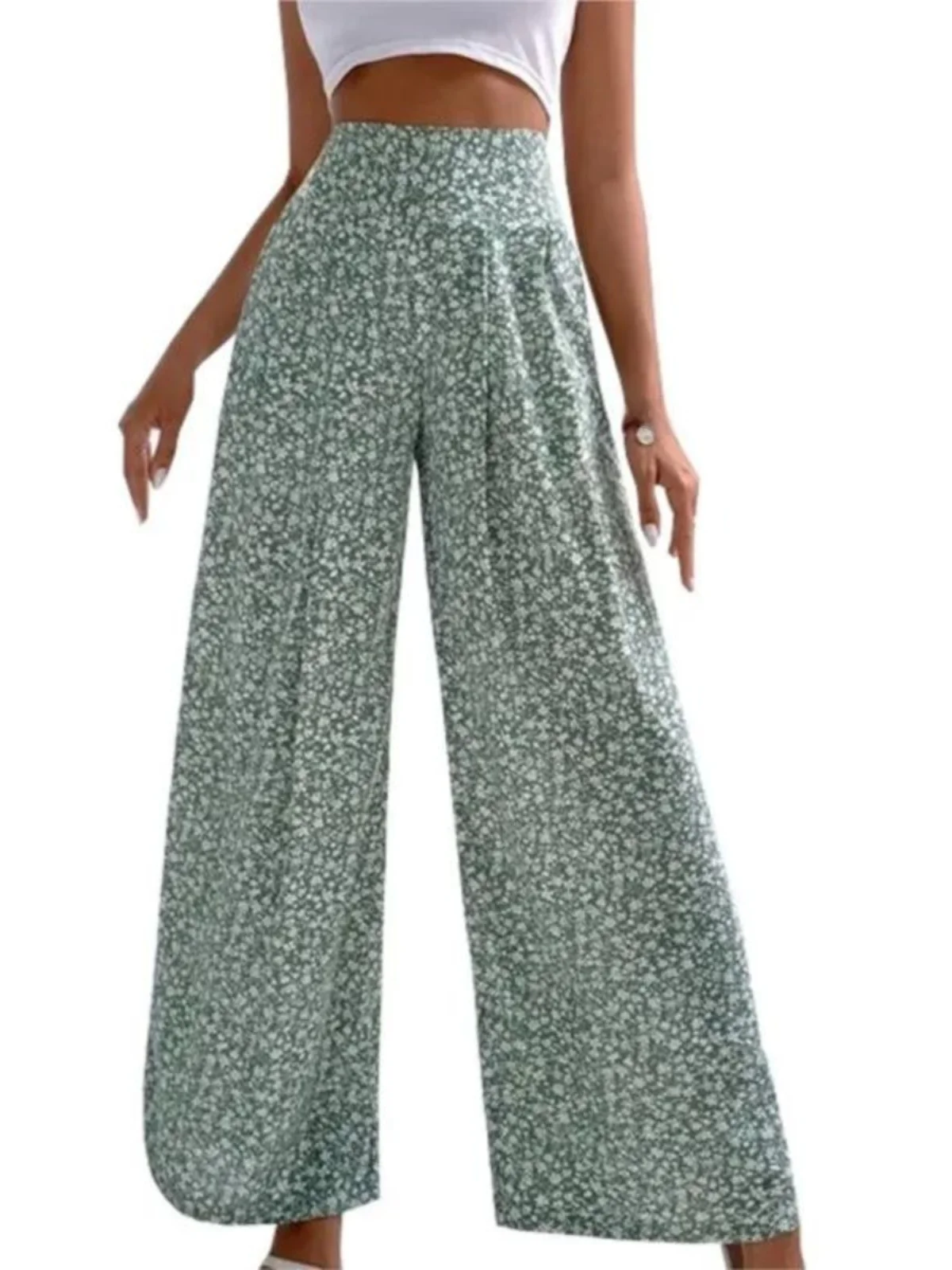 بنطلون واسع الساق للنساء بخصر مرتفع وقصة مستقيمة فضفاضة مصنوع من مزيج الكتان مريح للصيف 2025 #2